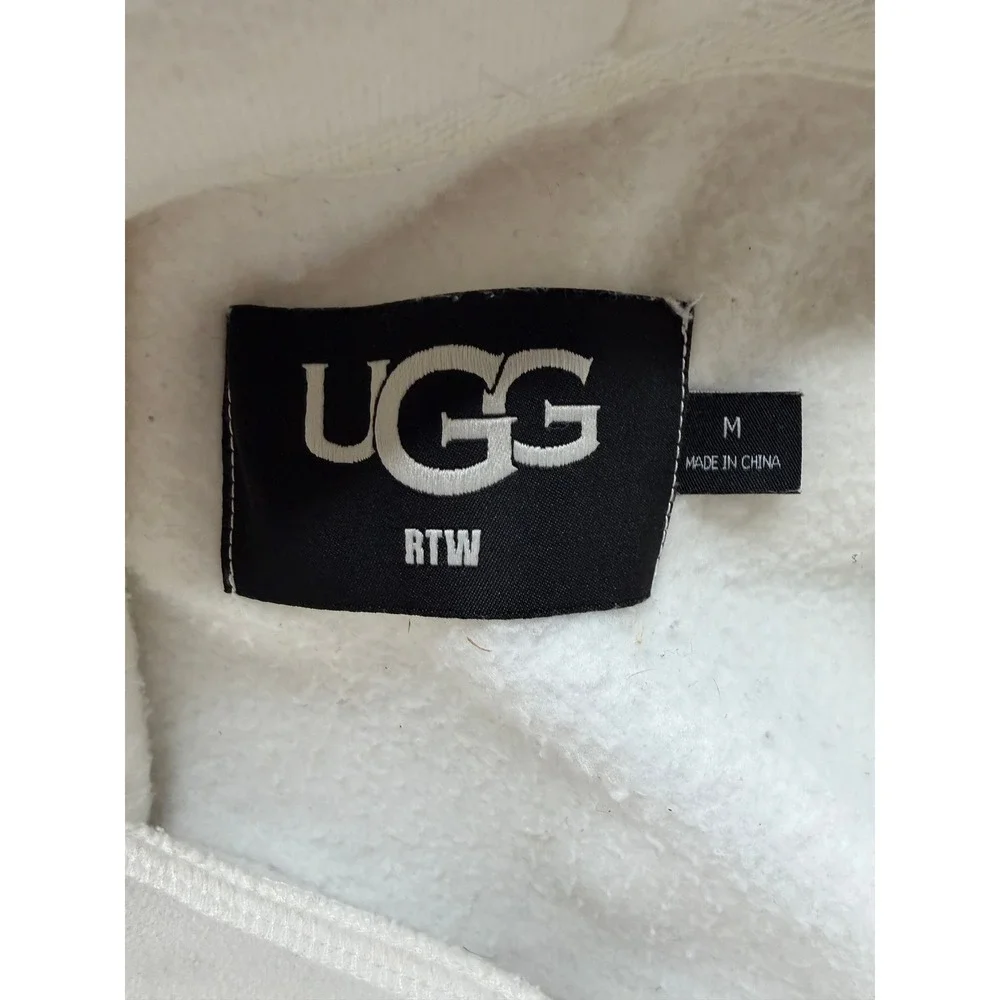 UGG Hoodie Women White Sherpa Logo Pullover Fleece Sweatshirt Medium - Picture 8 of 8